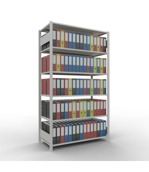 Büroregal Steckregal Grundregal 2300x1300x600 mm, 7 Fachböden, 150 kg Fachlast, Längenriegel, RAL 7035 lichtgrau, ohne Mittelanschlag