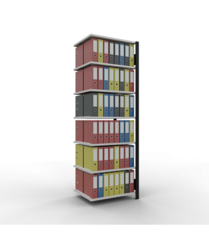 Büroregal Steckregal Anbauregal 2300x750x600 mm, 7 Fachböden, 150 kg Fachlast, Längenriegel, schwarz/RAL 7035 lichtgrau, ohne Mittelanschlag