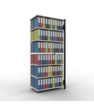 Büroregal Steckregal Anbauregal 2300x1000x600 mm, 7 Fachböden, 150 kg Fachlast, Längenriegel, schwarz/RAL 7035 lichtgrau, ohne Mittelanschlag