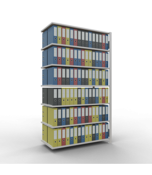Büroregal Steckregal Anbauregal 2300x1300x600 mm, 7 Fachböden, 150 kg Fachlast, Längenriegel, RAL 7035 lichtgrau, ohne Mittelanschlag