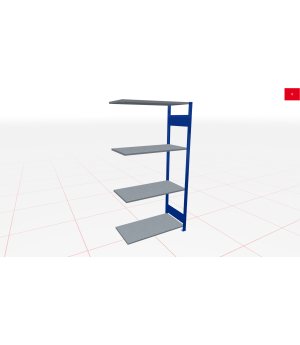 Schwerlastregal Anbauregal 1800x750x300, 4 Ebenen, 150 kg Fachlast, Kreuzstrebe, RAL 5010 enzianblau/verzinkt