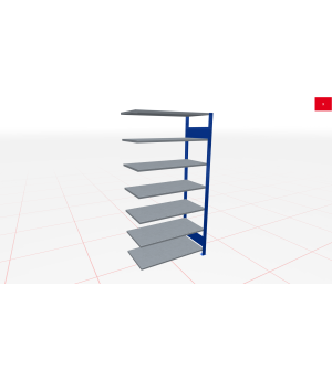 Schwerlastregal Anbauregal 1800x750x300, 7 Ebenen, 150 kg Fachlast, Kreuzstrebe, RAL 5010 enzianblau/verzinkt