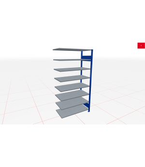 Schwerlastregal Anbauregal 1800x750x300, 8 Ebenen, 150 kg Fachlast, Kreuzstrebe, RAL 5010 enzianblau/verzinkt