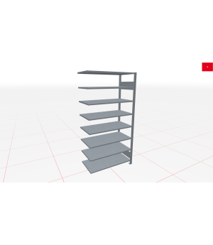 Schwerlastregal Anbauregal 1800x750x300, 8 Ebenen, 150 kg Fachlast, Kreuzstrebe, verzinkt
