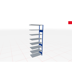 Schwerlastregal Anbauregal 2750x750x300, 9 Ebenen, 150 kg Fachlast, Kreuzstrebe, RAL 5010 enzianblau/verzinkt