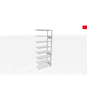 Schwerlastregal Anbauregal 2750x750x300, 9 Ebenen, 150 kg Fachlast, Kreuzstrebe, RAL 7035 lichtgrau