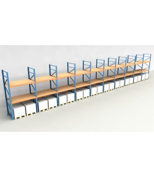 Schwerlastregal Palettenregal NEDCON 2.500x19350x1.100 mm (HxBxT), Einfachregal, 3 Lagerebenen, 3.000 kg Fachlast, mit Spanplatten