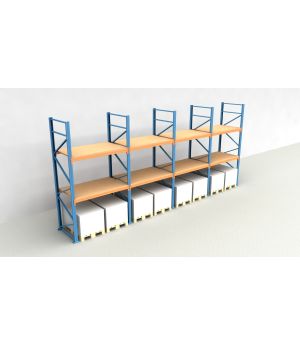 Schwerlastregal Palettenregal NEDCON 2.500x7800x1.100 mm (HxBxT), Einfachregal, 3 Lagerebenen, 3.000 kg Fachlast, mit Spanplatten