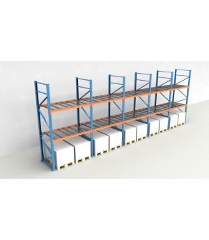 Schwerlastregal Palettenregal NEDCON 2.500x9725x1.100 mm (HxBxT), Einfachregal, 3 Lagerebenen, 3.000 kg Fachlast, mit Gitterböden