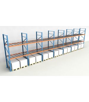 Schwerlastregal Palettenregal NEDCON 2.500x13575x1.100 mm (HxBxT), Einfachregal, 3 Lagerebenen, 3.000 kg Fachlast, mit Gitterböden