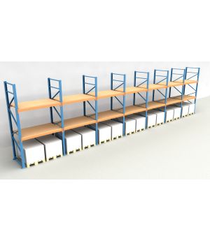 Schwerlastregal Palettenregal NEDCON 2.500x13575x1.100 mm (HxBxT), Einfachregal, 3 Lagerebenen, 3.000 kg Fachlast, mit Spanplatten
