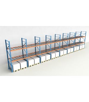 Schwerlastregal Palettenregal NEDCON 2.500x15500x1.100 mm (HxBxT), Einfachregal, 3 Lagerebenen, 3.000 kg Fachlast, mit Gitterböden
