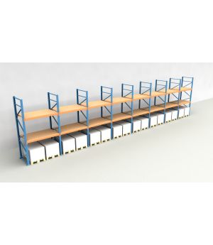 Schwerlastregal Palettenregal NEDCON 2.500x15500x1.100 mm (HxBxT), Einfachregal, 3 Lagerebenen, 3.000 kg Fachlast, mit Spanplatten