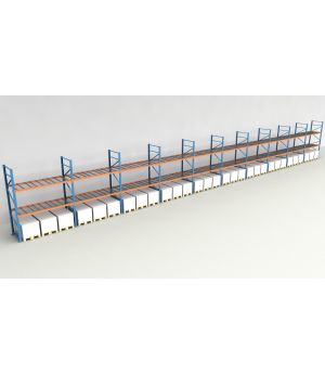 Schwerlastregal Palettenregal NEDCON 2.500x28100x1.100 mm (HxBxT), Einfachregal, 3 Lagerebenen, 3.000 kg Fachlast, mit Gitterböden