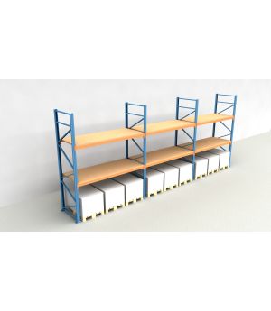 Schwerlastregal Palettenregal NEDCON 2.500x8500x1.100 mm (HxBxT), Einfachregal, 3 Lagerebenen, 3.000 kg Fachlast, mit Spanplatten