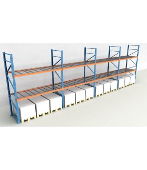 Schwerlastregal Palettenregal NEDCON 2.500x11300x1.100 mm (HxBxT), Einfachregal, 3 Lagerebenen, 3.000 kg Fachlast, mit Gitterböden