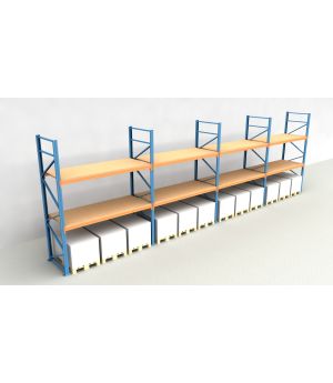 Schwerlastregal Palettenregal NEDCON 2.500x11300x1.100 mm (HxBxT), Einfachregal, 3 Lagerebenen, 3.000 kg Fachlast, mit Spanplatten
