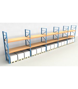 Schwerlastregal Palettenregal NEDCON 2.500x14100x1.100 mm (HxBxT), Einfachregal, 3 Lagerebenen, 3.000 kg Fachlast, mit Spanplatten