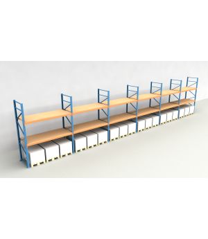 Schwerlastregal Palettenregal NEDCON 2.500x16900x1.100 mm (HxBxT), Einfachregal, 3 Lagerebenen, 3.000 kg Fachlast, mit Spanplatten