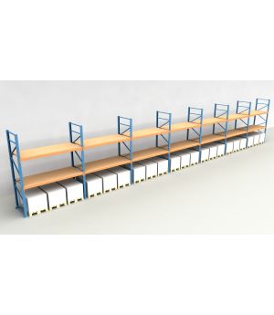 Schwerlastregal Palettenregal NEDCON 2.500x19700x1.100 mm (HxBxT), Einfachregal, 3 Lagerebenen, 3.000 kg Fachlast, mit Spanplatten