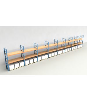 Schwerlastregal Palettenregal NEDCON 2.500x22500x1.100 mm (HxBxT), Einfachregal, 3 Lagerebenen, 3.000 kg Fachlast, mit Spanplatten