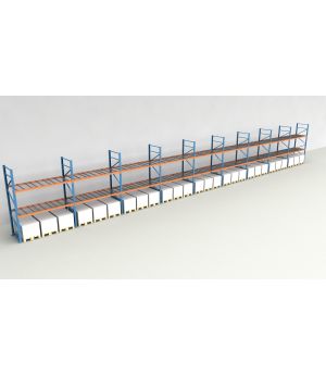 Schwerlastregal Palettenregal NEDCON 2.500x25300x1.100 mm (HxBxT), Einfachregal, 3 Lagerebenen, 3.000 kg Fachlast, mit Gitterböden