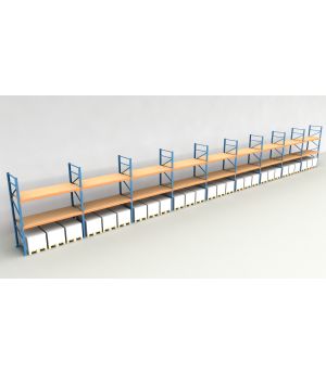 Schwerlastregal Palettenregal NEDCON 2.500x25300x1.100 mm (HxBxT), Einfachregal, 3 Lagerebenen, 3.000 kg Fachlast, mit Spanplatten