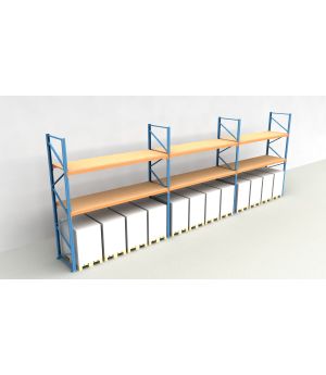 Schwerlastregal Palettenregal NEDCON 2.500x11200x1.100 mm (HxBxT), Einfachregal, 3 Lagerebenen, 3.000 kg Fachlast, mit Spanplatten