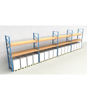 Schwerlastregal Palettenregal NEDCON 2.500x14900x1.100 mm (HxBxT), Einfachregal, 3 Lagerebenen, 3.000 kg Fachlast, mit Spanplatten