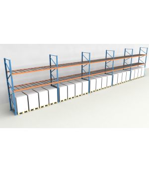 Schwerlastregal Palettenregal NEDCON 2.500x18600x1.100 mm (HxBxT), Einfachregal, 3 Lagerebenen, 3.000 kg Fachlast, mit Gitterböden