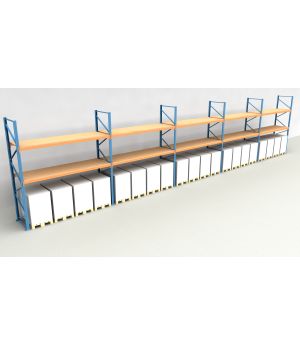Schwerlastregal Palettenregal NEDCON 2.500x18600x1.100 mm (HxBxT), Einfachregal, 3 Lagerebenen, 3.000 kg Fachlast, mit Spanplatten