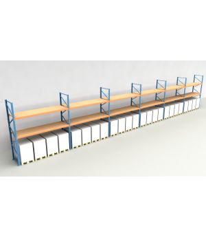 Schwerlastregal Palettenregal NEDCON 2.500x22300x1.100 mm (HxBxT), Einfachregal, 3 Lagerebenen, 3.000 kg Fachlast, mit Spanplatten