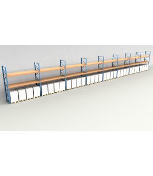 Schwerlastregal Palettenregal NEDCON 2.500x29700x1.100 mm (HxBxT), Einfachregal, 3 Lagerebenen, 3.000 kg Fachlast, mit Spanplatten