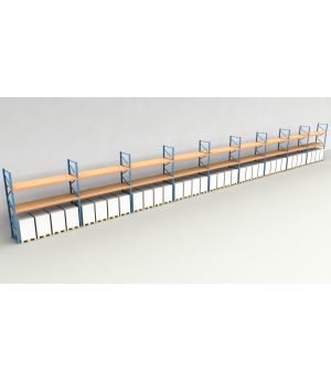 Schwerlastregal Palettenregal NEDCON 2.500x33400x1.100 mm (HxBxT), Einfachregal, 3 Lagerebenen, 3.000 kg Fachlast, mit Spanplatten