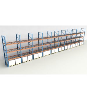 Schwerlastregal Palettenregal NEDCON 2.500x19350x1.100 mm (HxBxT), Einfachregal, 4 Lagerebenen, 3.000 kg Fachlast, mit Gitterböden