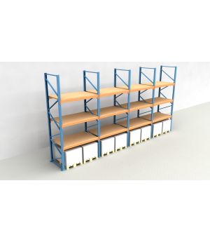 Schwerlastregal Palettenregal NEDCON 2.500x7800x1.100 mm (HxBxT), Einfachregal, 4 Lagerebenen, 3.000 kg Fachlast, mit Spanplatten