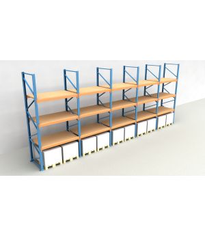 Schwerlastregal Palettenregal NEDCON 2.500x9725x1.100 mm (HxBxT), Einfachregal, 4 Lagerebenen, 3.000 kg Fachlast, mit Spanplatten