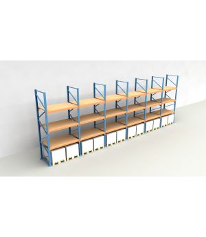 Schwerlastregal Palettenregal NEDCON 2.500x11650x1.100 mm (HxBxT), Einfachregal, 4 Lagerebenen, 3.000 kg Fachlast, mit Spanplatten