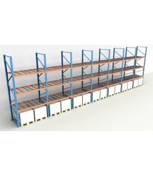 Schwerlastregal Palettenregal NEDCON 2.500x13575x1.100 mm (HxBxT), Einfachregal, 4 Lagerebenen, 3.000 kg Fachlast, mit Gitterböden