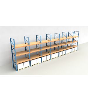 Schwerlastregal Palettenregal NEDCON 2.500x13575x1.100 mm (HxBxT), Einfachregal, 4 Lagerebenen, 3.000 kg Fachlast, mit Spanplatten