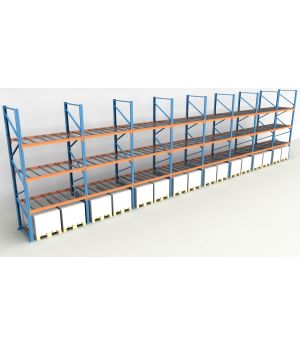Schwerlastregal Palettenregal NEDCON 2.500x15500x1.100 mm (HxBxT), Einfachregal, 4 Lagerebenen, 3.000 kg Fachlast, mit Gitterböden