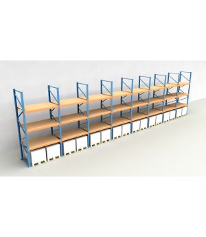Schwerlastregal Palettenregal NEDCON 2.500x15500x1.100 mm (HxBxT), Einfachregal, 4 Lagerebenen, 3.000 kg Fachlast, mit Spanplatten