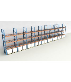 Schwerlastregal Palettenregal NEDCON 2.500x17425x1.100 mm (HxBxT), Einfachregal, 4 Lagerebenen, 3.000 kg Fachlast, mit Gitterböden