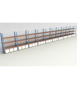 Schwerlastregal Palettenregal NEDCON 2.500x28100x1.100 mm (HxBxT), Einfachregal, 4 Lagerebenen, 3.000 kg Fachlast, mit Gitterböden