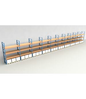 Schwerlastregal Palettenregal NEDCON 2.500x28100x1.100 mm (HxBxT), Einfachregal, 4 Lagerebenen, 3.000 kg Fachlast, mit Spanplatten