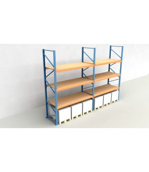 Schwerlastregal Palettenregal NEDCON 2.500x5700x1.100 mm (HxBxT), Einfachregal, 4 Lagerebenen, 3.000 kg Fachlast, mit Spanplatten
