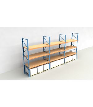 Schwerlastregal Palettenregal NEDCON 2.500x8500x1.100 mm (HxBxT), Einfachregal, 4 Lagerebenen, 3.000 kg Fachlast, mit Spanplatten