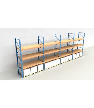 Schwerlastregal Palettenregal NEDCON 2.500x11300x1.100 mm (HxBxT), Einfachregal, 4 Lagerebenen, 3.000 kg Fachlast, mit Spanplatten