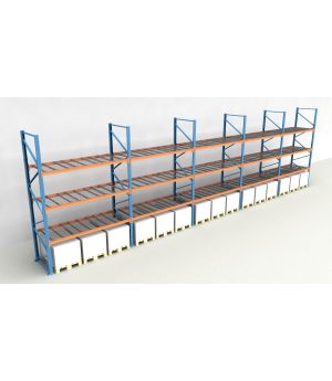 Schwerlastregal Palettenregal NEDCON 2.500x14100x1.100 mm (HxBxT), Einfachregal, 4 Lagerebenen, 3.000 kg Fachlast, mit Gitterböden