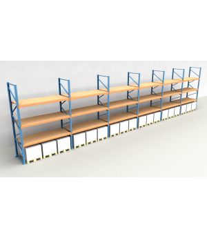 Schwerlastregal Palettenregal NEDCON 2.500x16900x1.100 mm (HxBxT), Einfachregal, 4 Lagerebenen, 3.000 kg Fachlast, mit Spanplatten
